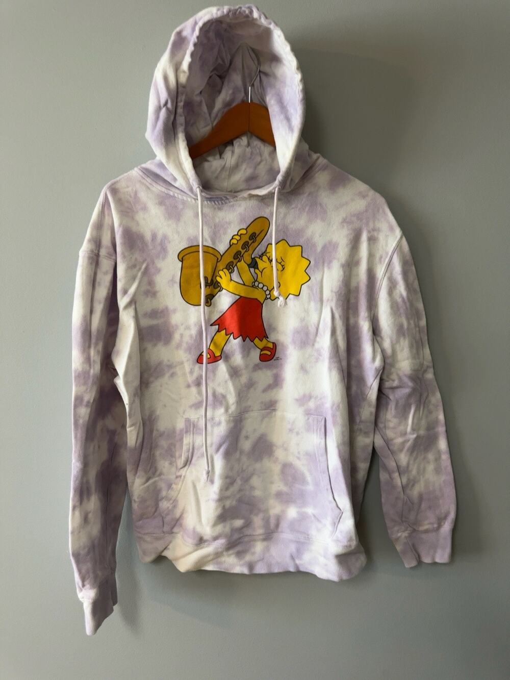 The Simpsons Lisa Tie Dye Hoodie Womens XL Purple 100% Cotton Sweatshirt
